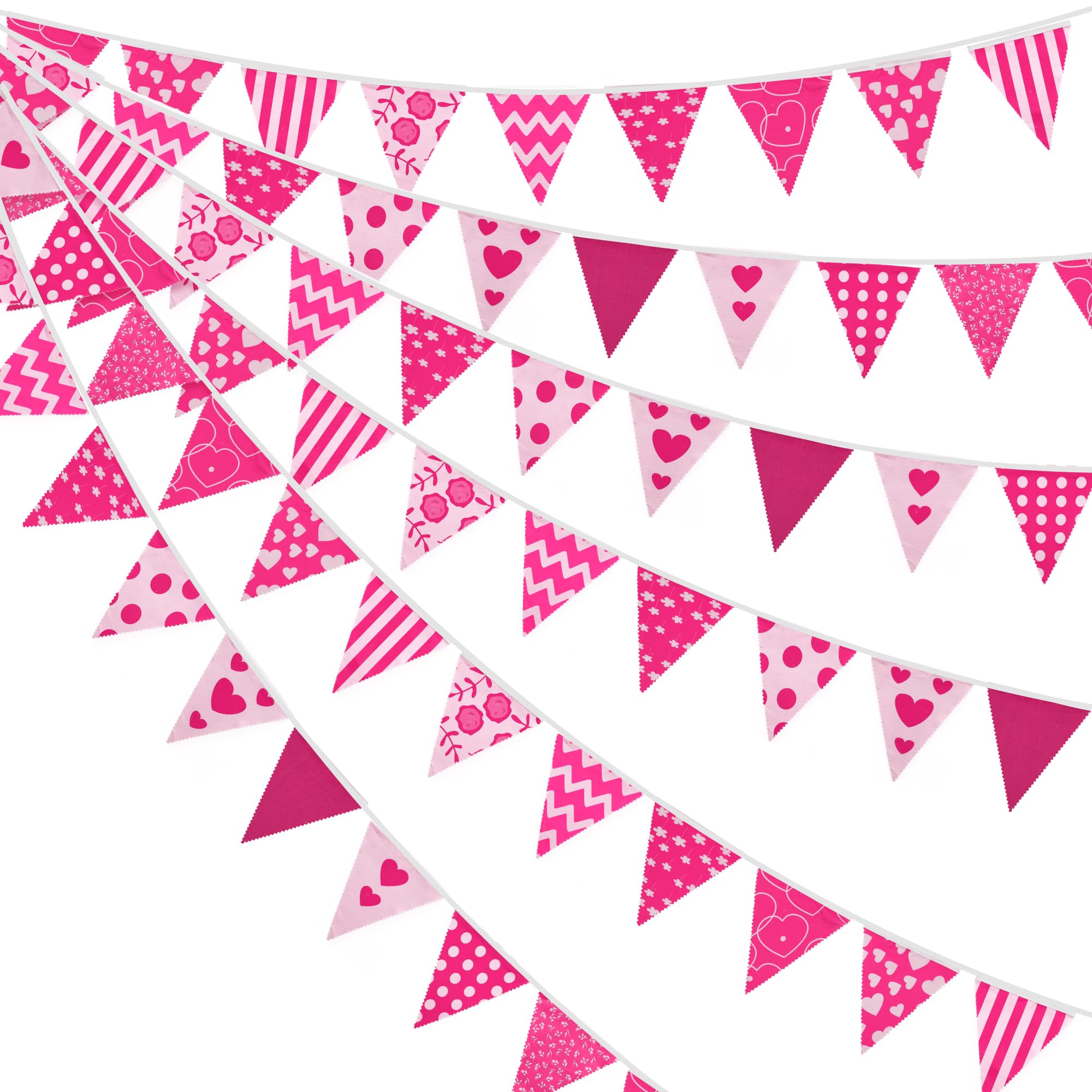 KatchOn pink triangle banner close-up shows vibrant fabric and durable stitching for long-lasting decor.