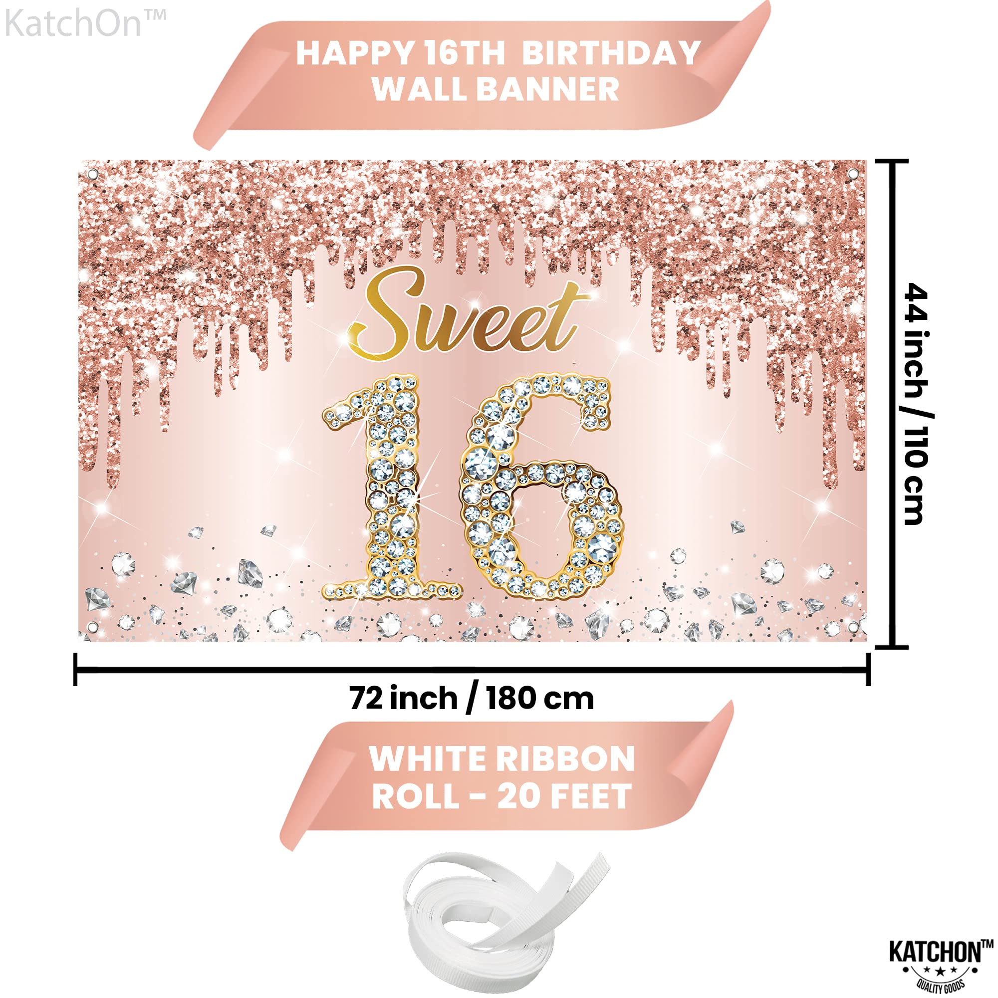 KatchOn banner features pre-punched holes for easy hanging with ribbon.