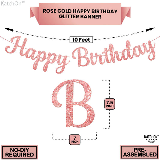 KatchOn pre-strung rose gold banner ready to hang for quick party setup.