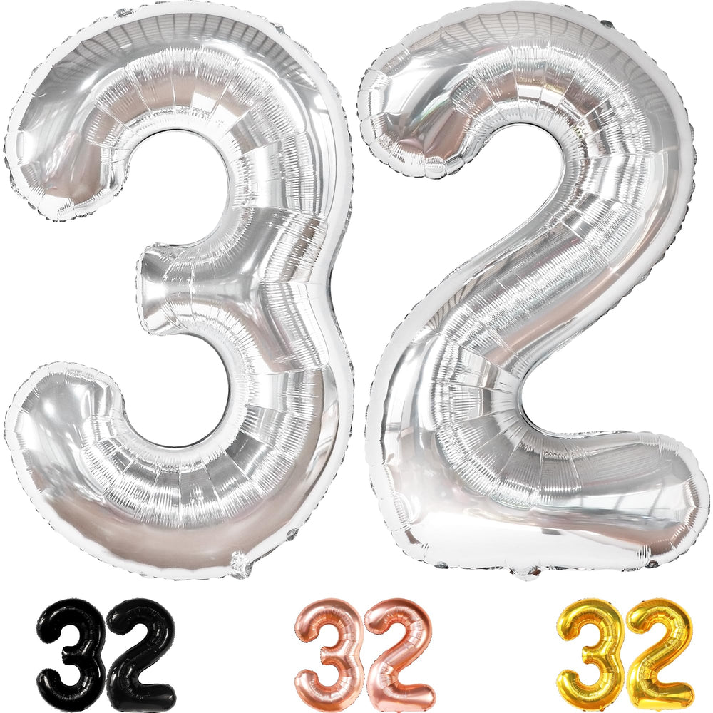 KatchOn silver 32 number balloon in 40 inch size for striking 32nd birthday backdrops