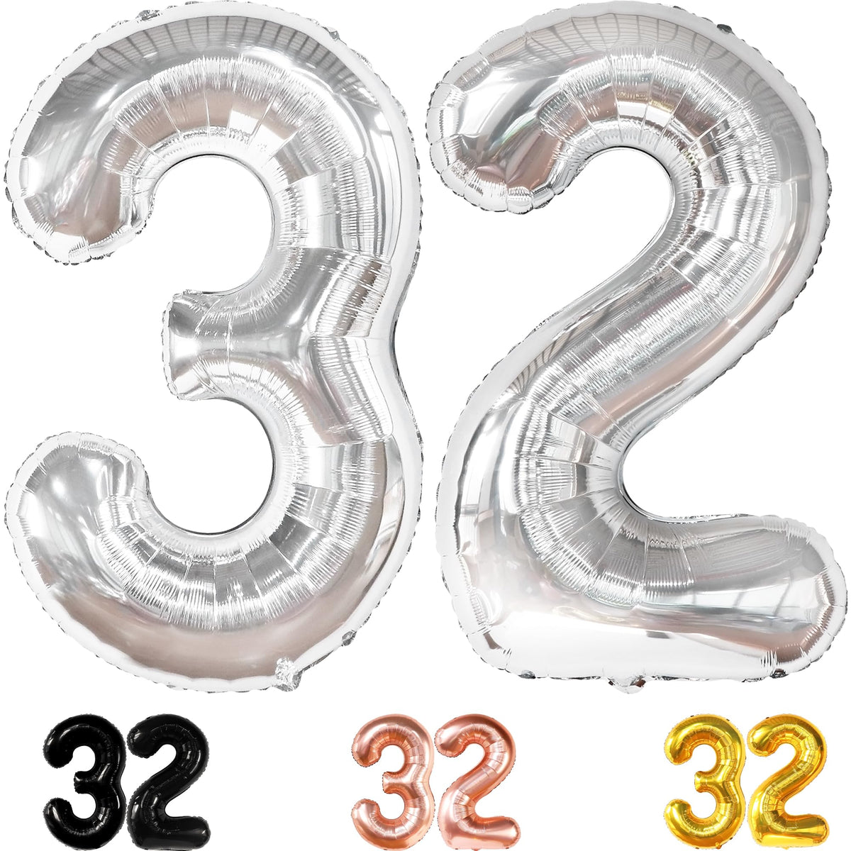 KatchOn silver 32 number balloon in 40 inch size for striking 32nd birthday backdrops