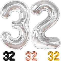 KatchOn silver 32 number balloon in 40 inch size for striking 32nd birthday backdrops