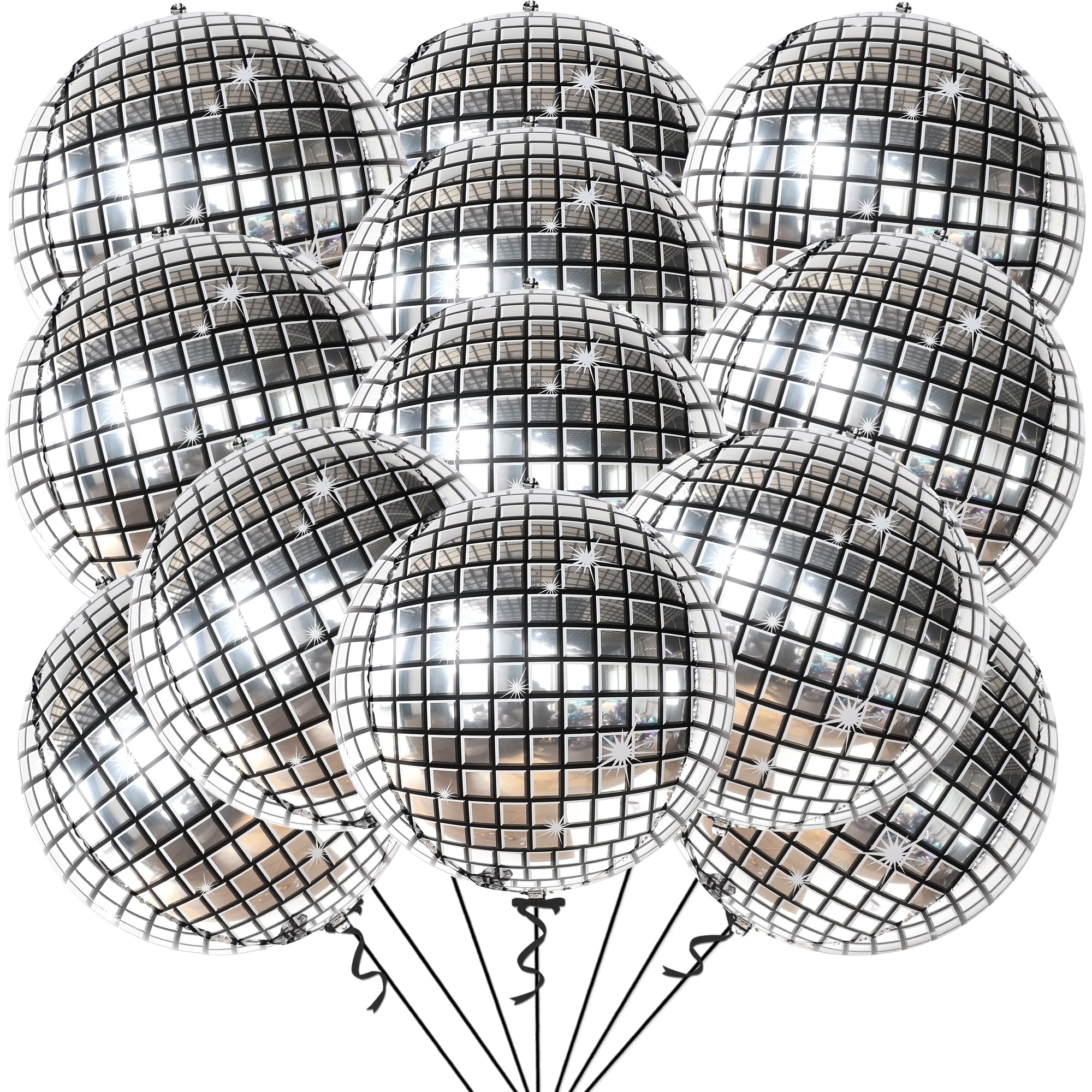 KatchOn silver disco ball balloons; 22 inch eye-catching centerpiece.