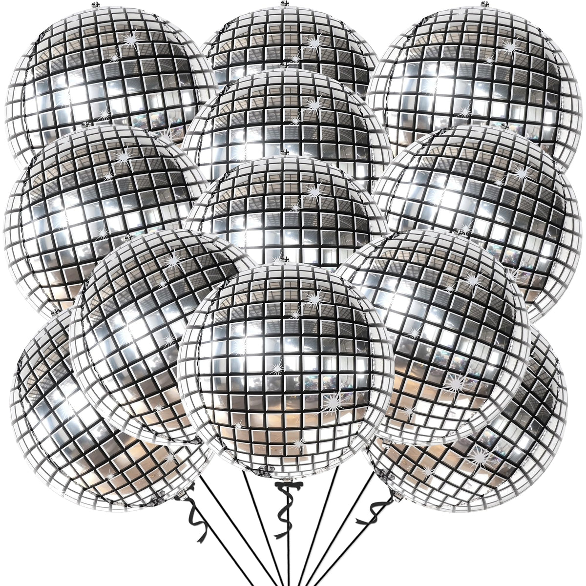 KatchOn silver disco ball balloons; 22 inch eye-catching centerpiece.