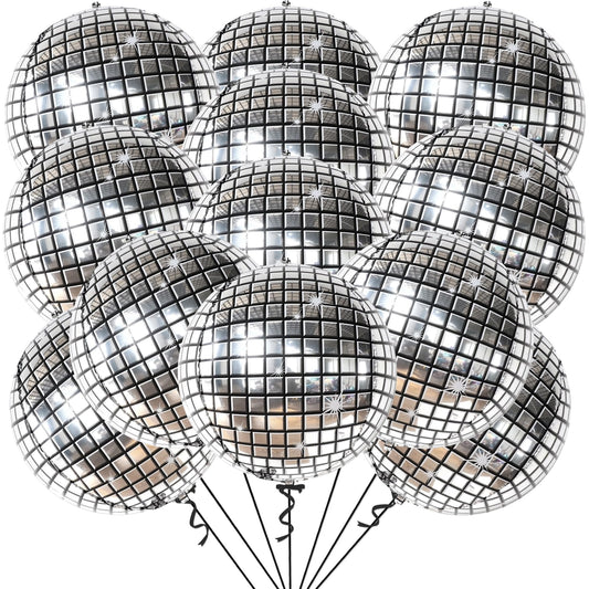 KatchOn silver disco ball balloons; 22 inch eye-catching centerpiece.