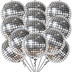 KatchOn silver disco ball balloons; 22 inch eye-catching centerpiece.