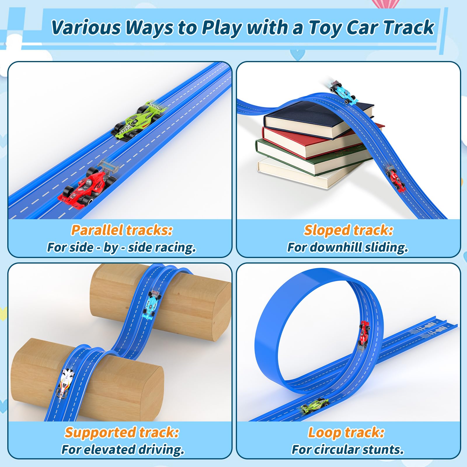 Katgogoo includes 1/64-scale alloy cars for realistic racing scenes