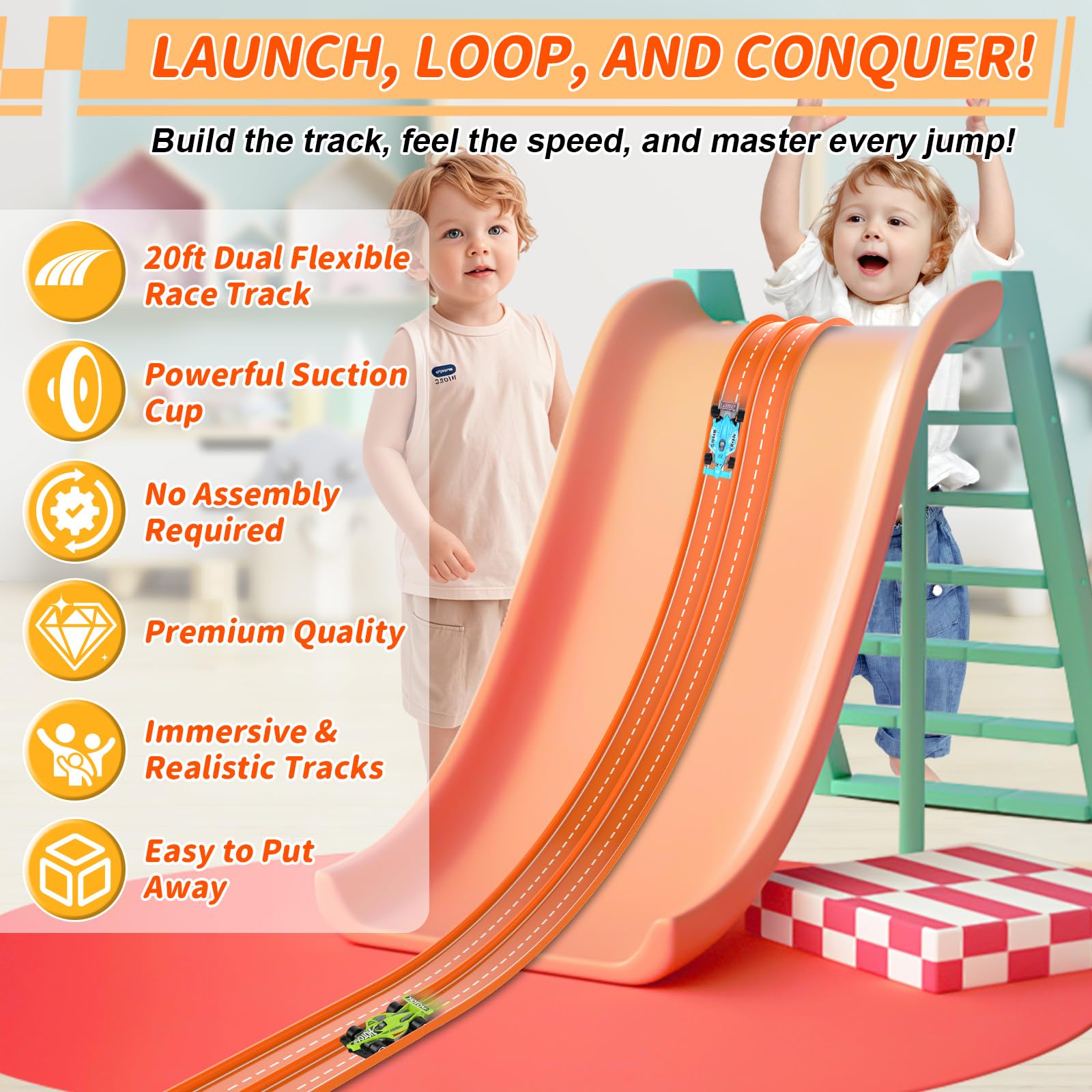 Katgogoo dual-lane track arrows guide kids to line up and race