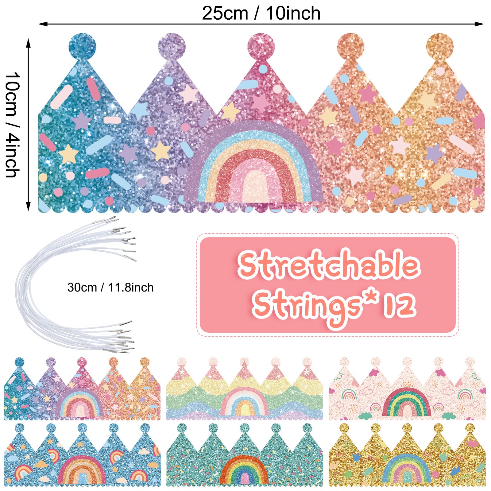 Kathfly rainbow crown headbands showcase vivid designs for joyful celebrations.