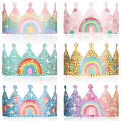 Kathfly vibrant rainbow crowns pack of 12 for kids' parties and photos.