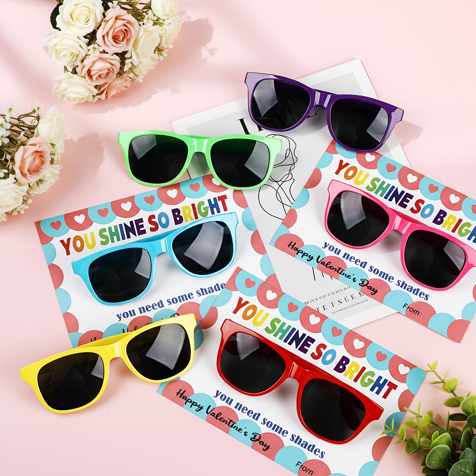 Kathfly Valentine sunglasses pack in pink, blue, and green add playful style to events.