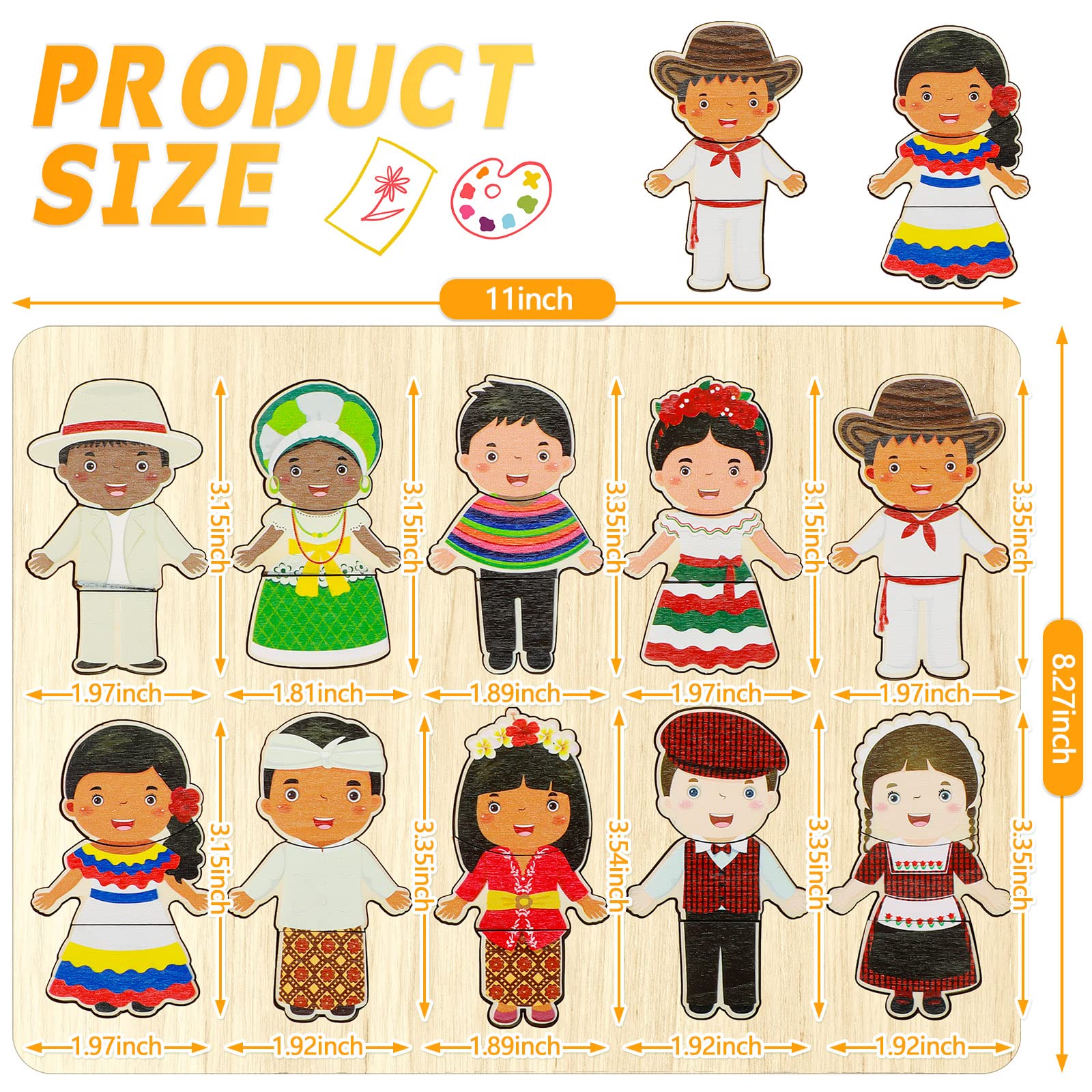 Kathfly wooden dress-up dolls head piece with interchangeable heads for storytelling