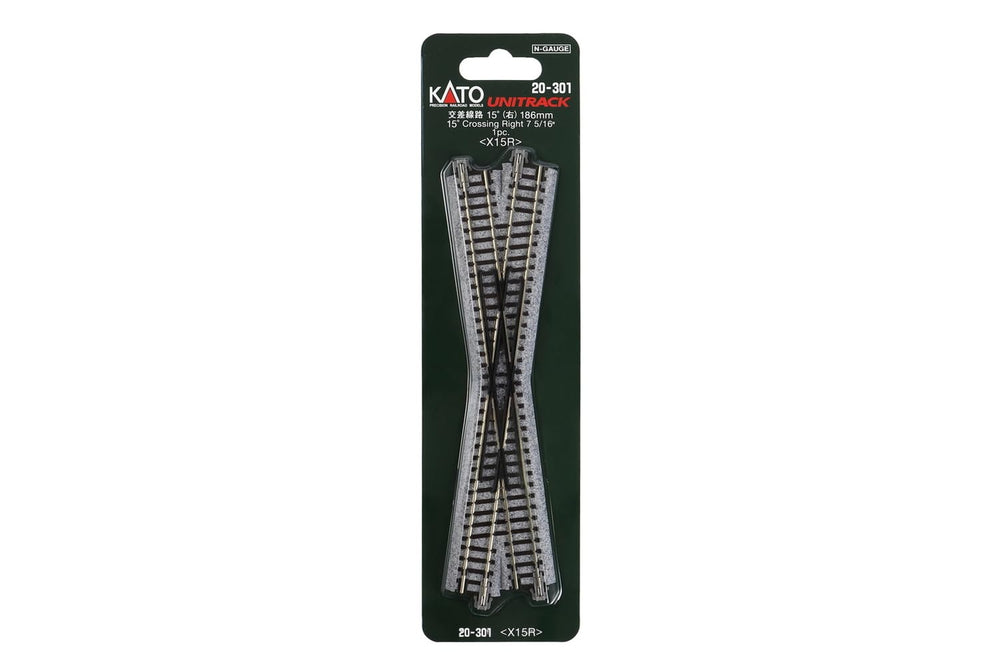 Kato UNITRACK N 186mm 15-Degree Right-Hand Crossing side view highlights rail alignment