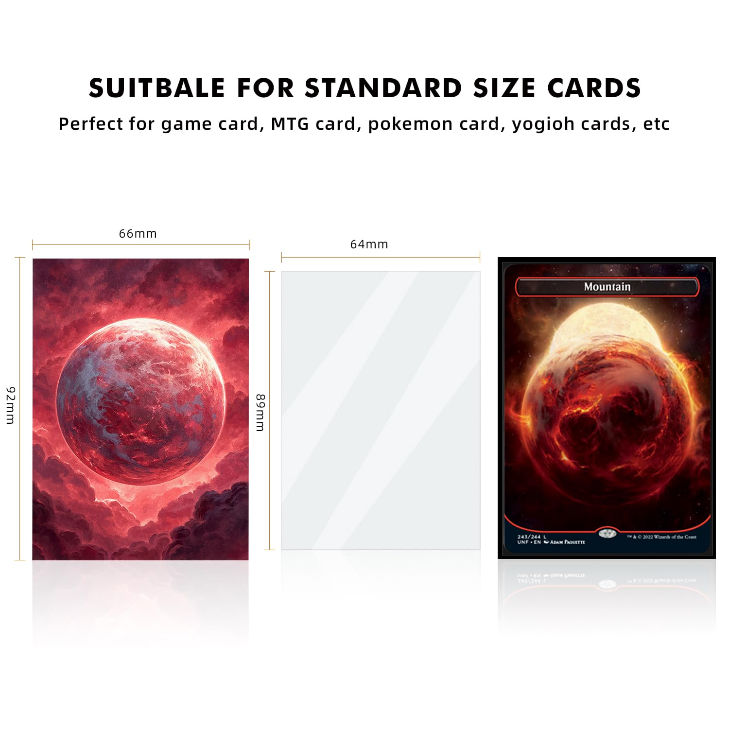 Katomula 66x92mm sleeves shown fitting standard MTG cards for reliable double-sleeving.