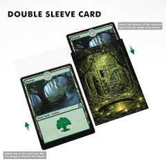 Katomula Forest standard size sleeves on a MTG card in hand.
