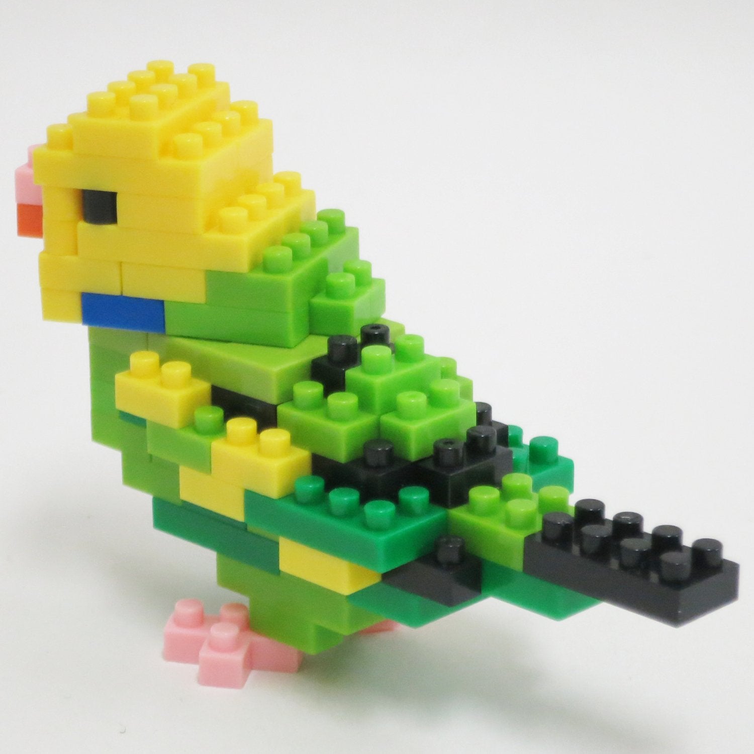 KAWADA nanoblock Budgie Green Opaline display piece, perfect shelf-worthy decor.