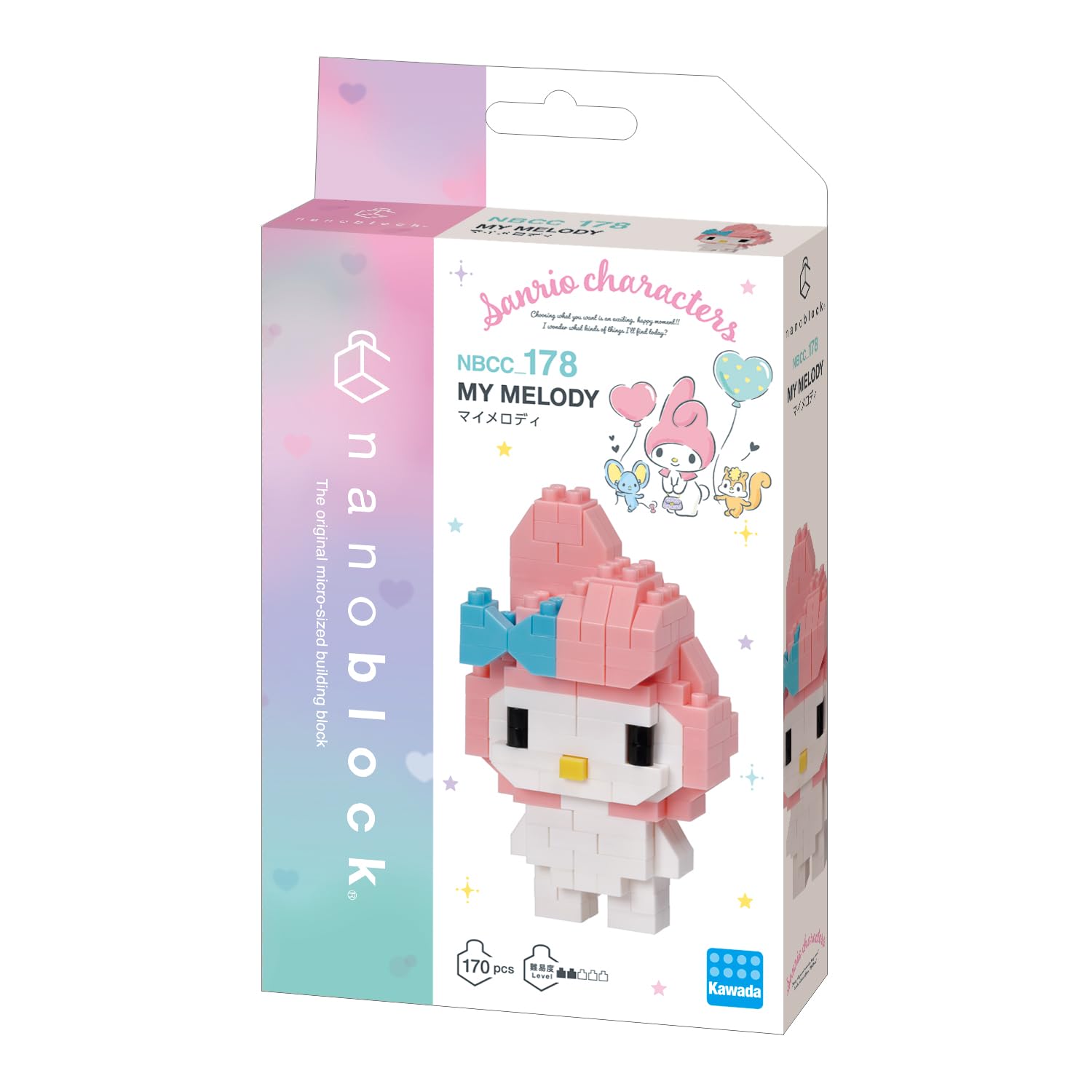 Kawada nanoblock My Melody ver. 2 display-ready kit, compact and gift-worthy