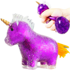 Kawaite unicorn squishy stress ball purple front view for calming sensory play.