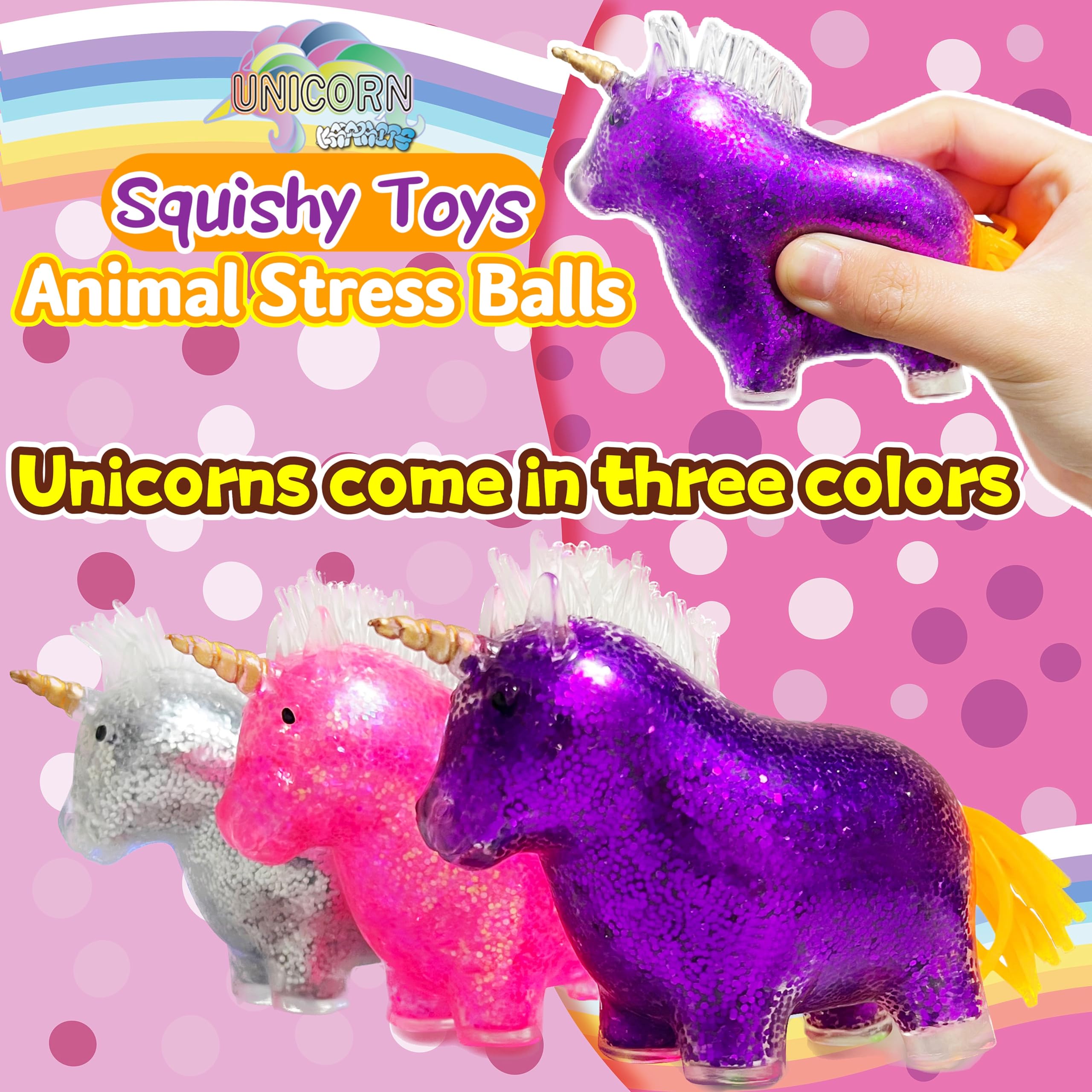Kawaite unicorn squishy stress ball close-up shows durable TPR material.