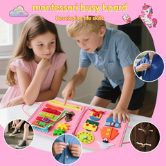 KAWITLO sensory busy board with buttons, zippers, and snaps for fine motor practice