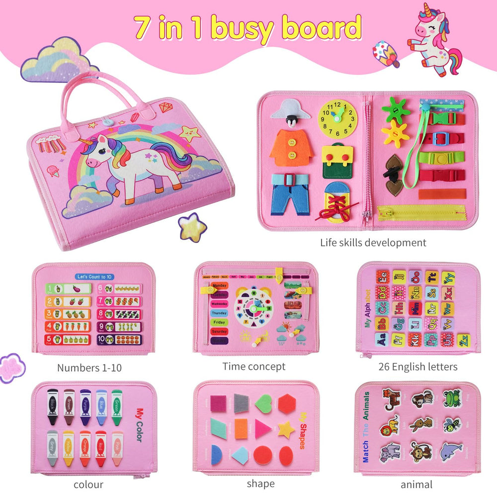 KAWITLO unicorn learning board eight pages with color and letter puzzles