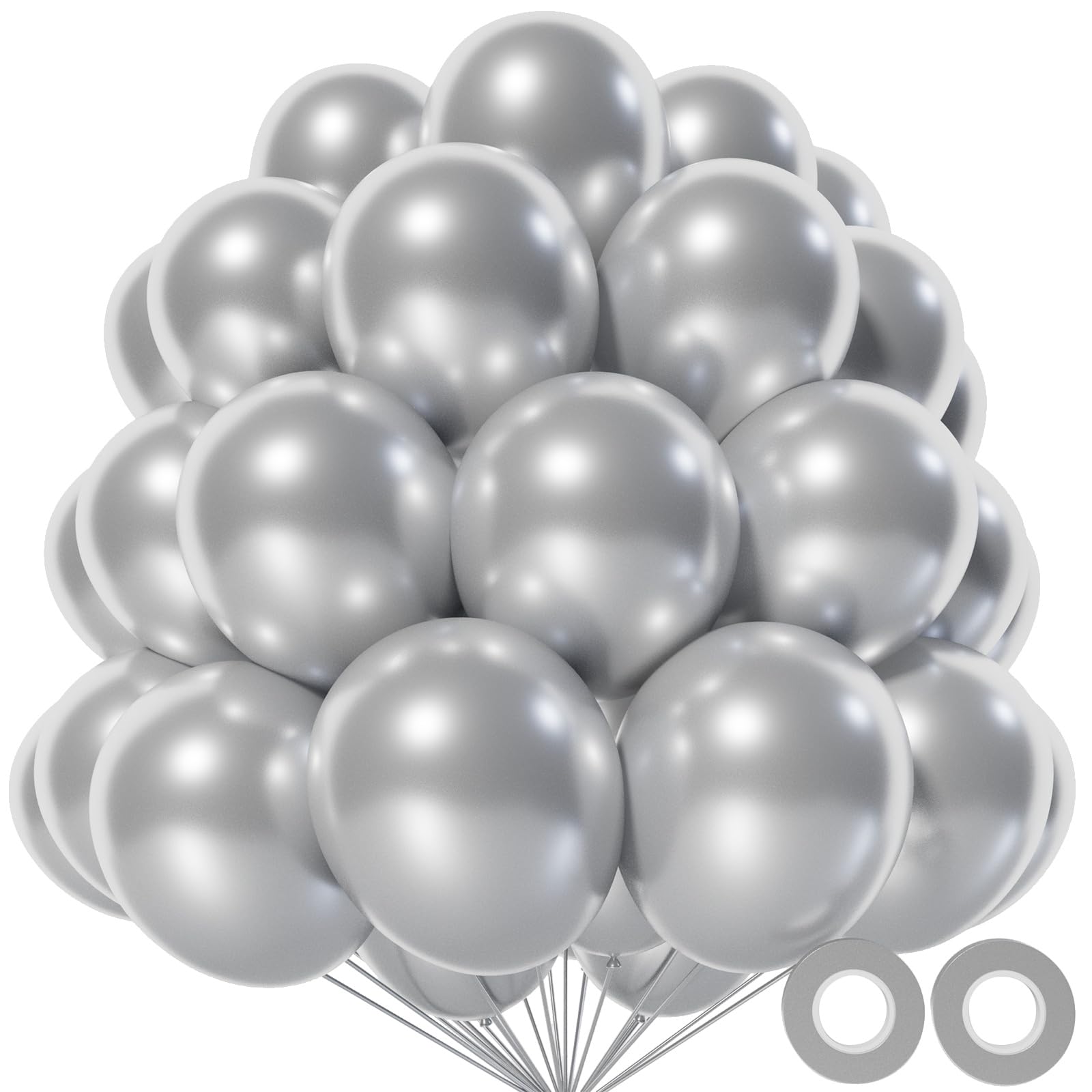 KAWKALSH metallic silver 12-inch balloon pack adds futuristic shine to events