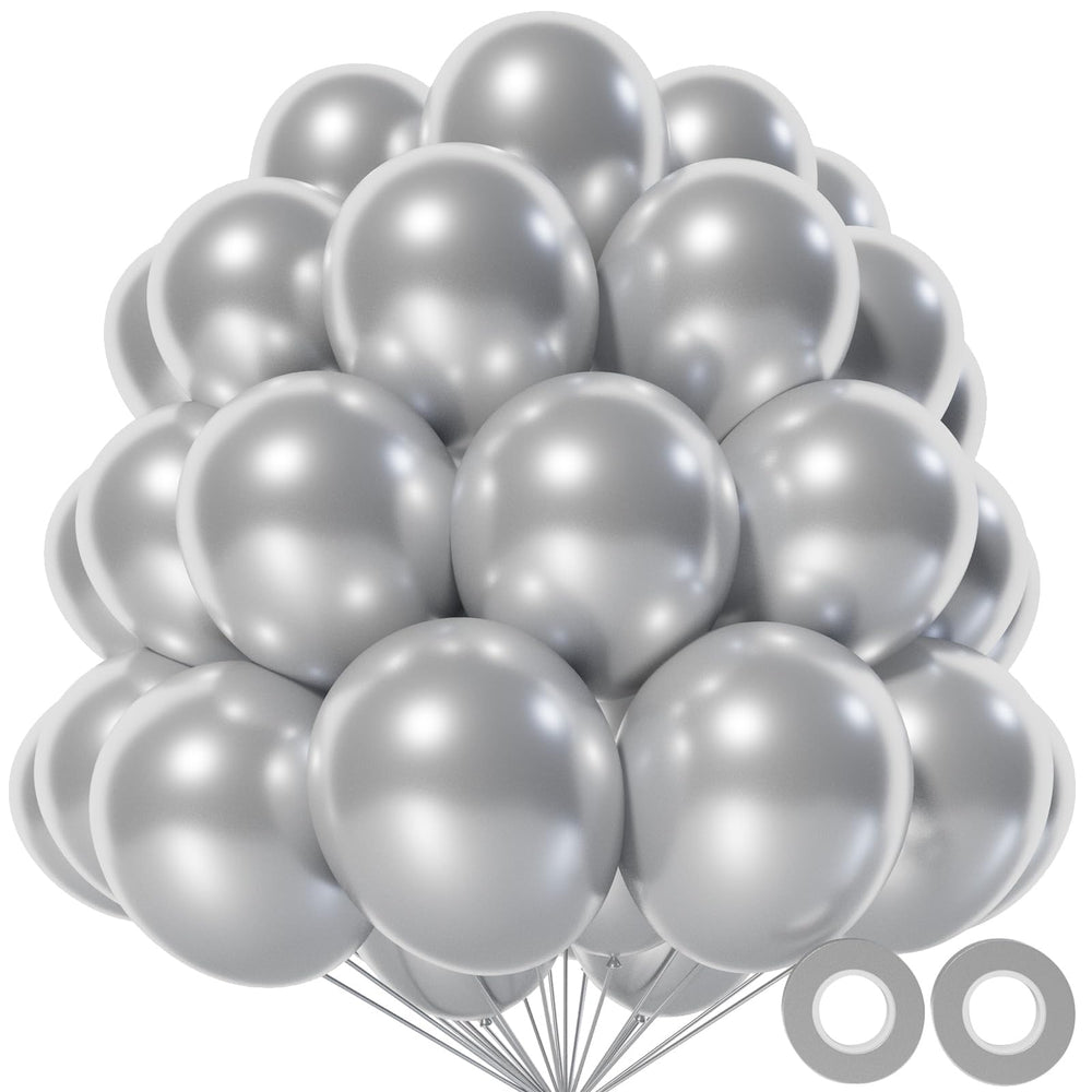 KAWKALSH metallic silver 12-inch balloon pack adds futuristic shine to events