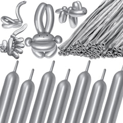 KAWKALSH 260 metallic-silver long balloons for vibrant balloon garlands and arches.