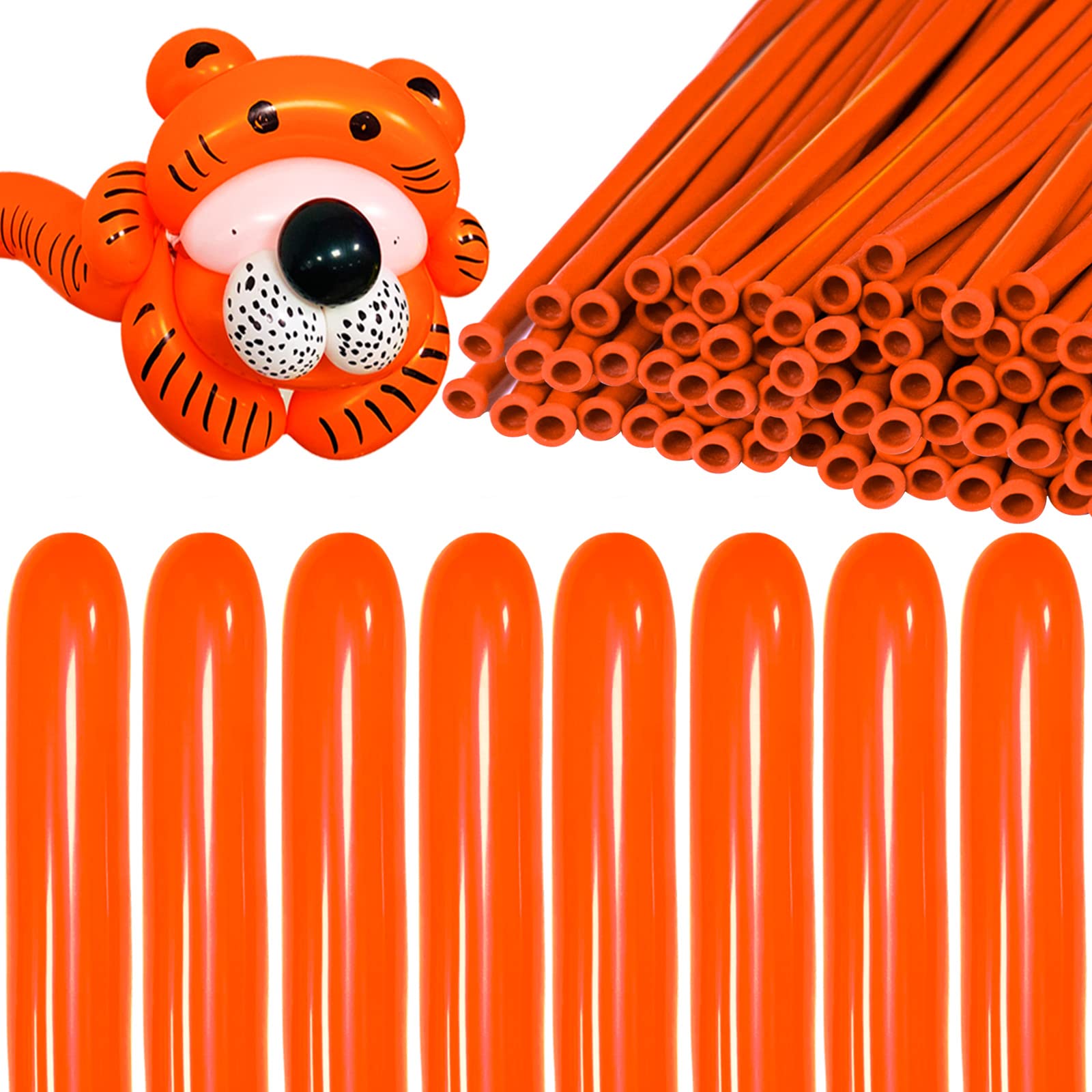 KAWKALSH 260 orange long balloons for vibrant garlands and twistable animals.