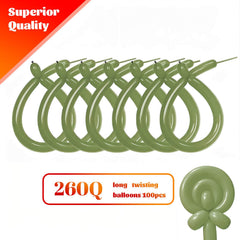 KAWKALSH avocado green 260q long balloons twisting into animal shapes