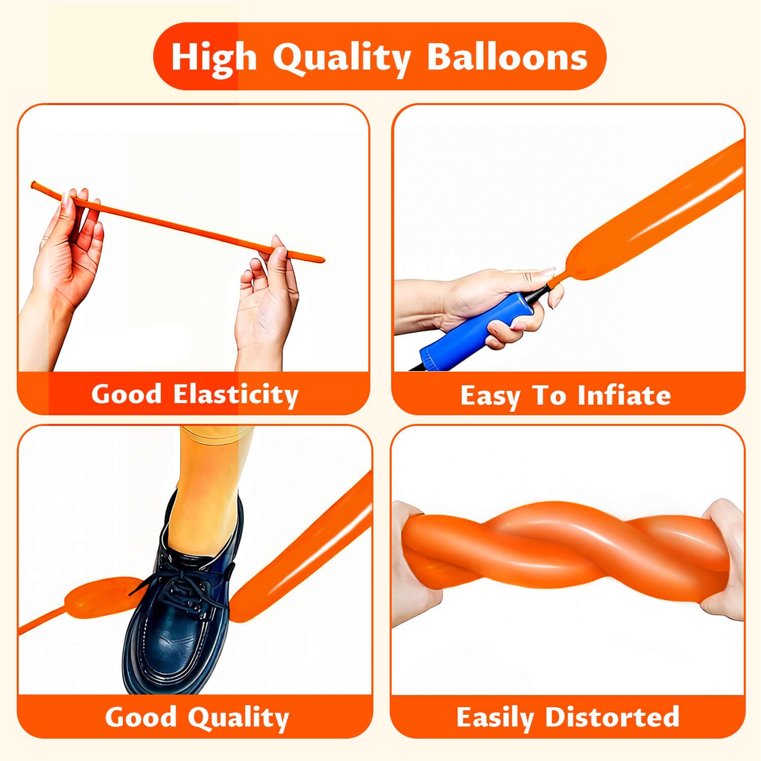 KAWKALSH 260q balloons provide durable shapes for long-lasting party décor.