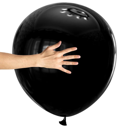 KAWKALSH Black giant balloons 18 inch in a 32-pack for bold party decor.