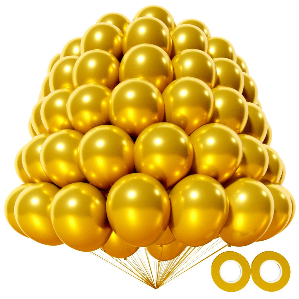 KAWKALSH metallic gold 5-inch balloons pack for festive decor.