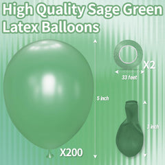 KAWKALSH Sage Green balloon arch garland kit for elegant celebrations.