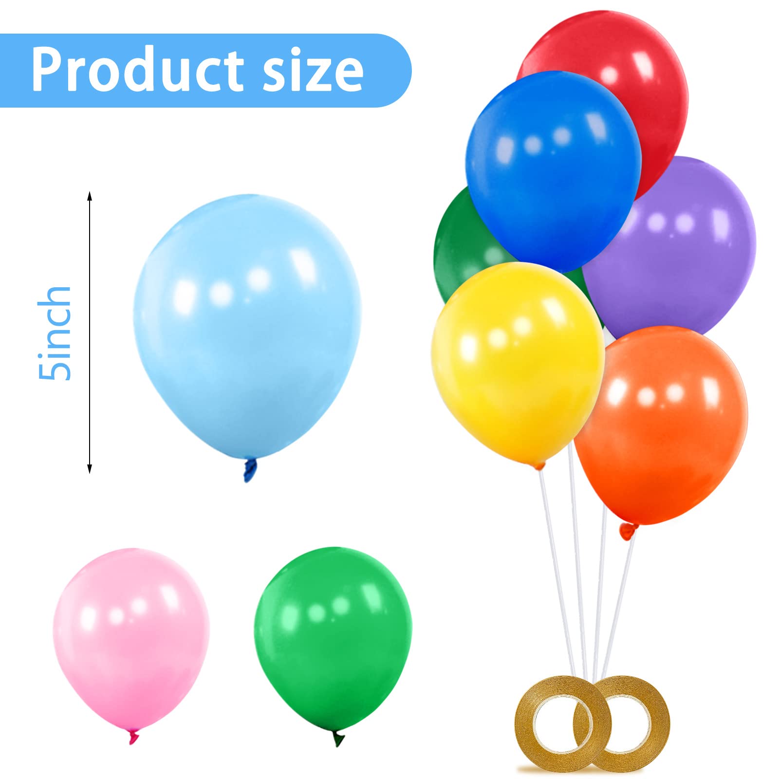 KAWKALSH 5-inch latex balloons close-up with shiny metallic finish.