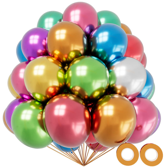 KAWKALSH 12-inch metallic confetti balloons in a 110-pack for instant festive décor