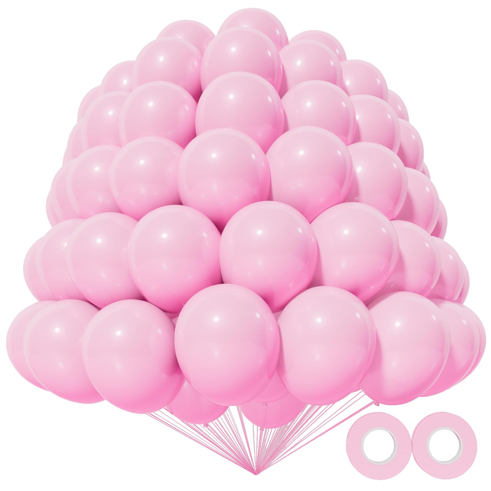 KAWKALSH 200pcs light pink 5-inch balloons close-up showing smooth latex for party decor.