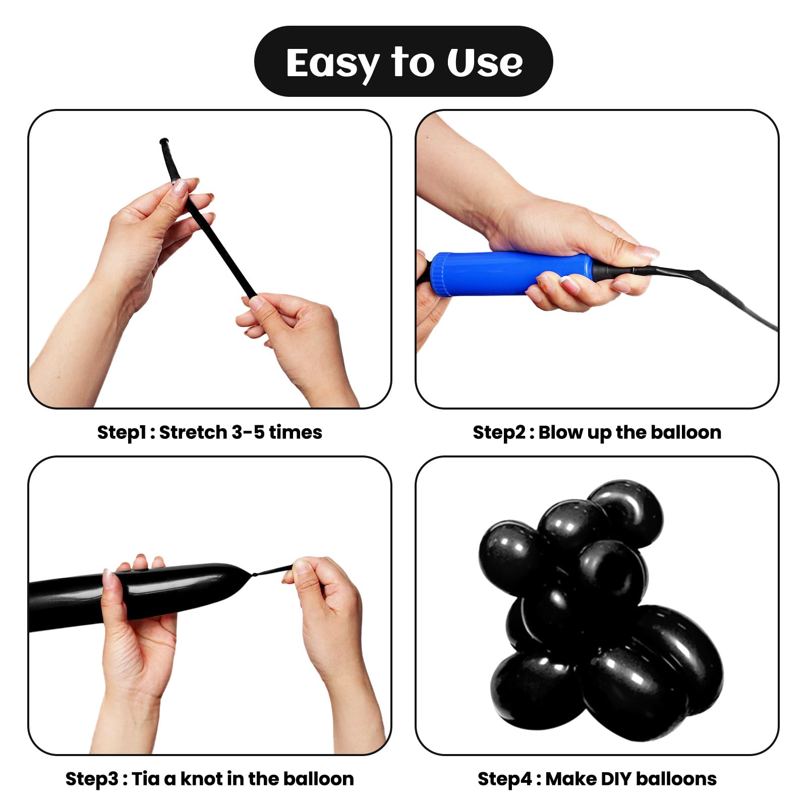 KAWKALSH 260 Black Long Balloons arch decoration create dramatic arches and festive backdrops.