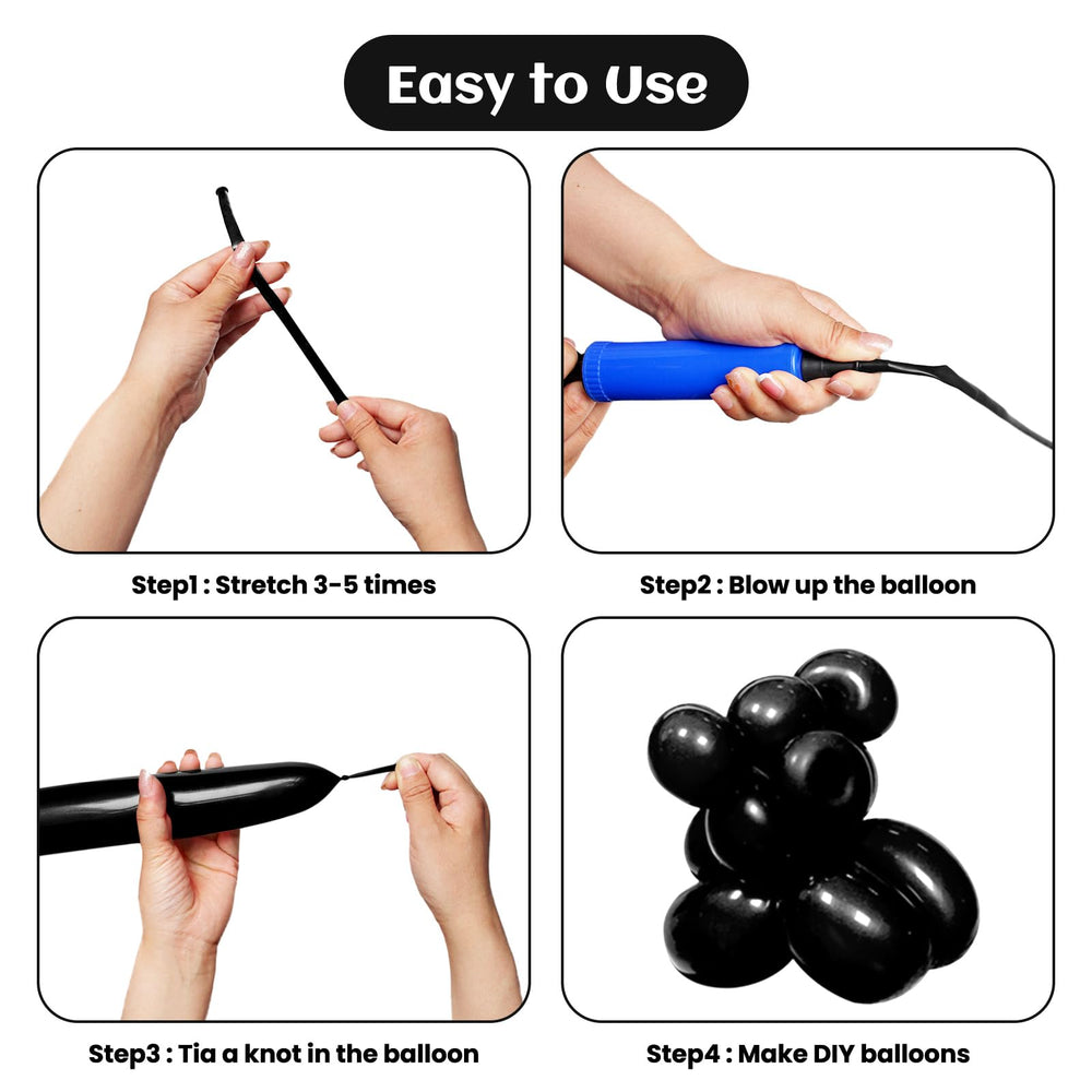 KAWKALSH 260 Black Long Balloons arch decoration create dramatic arches and festive backdrops.
