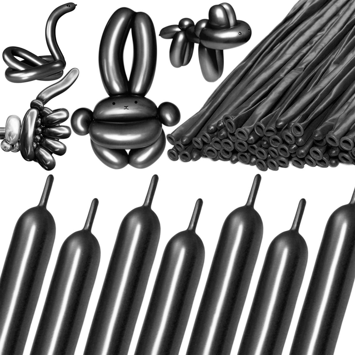 Kawkalsh 260 metallic black long balloons for durable balloon garlands.