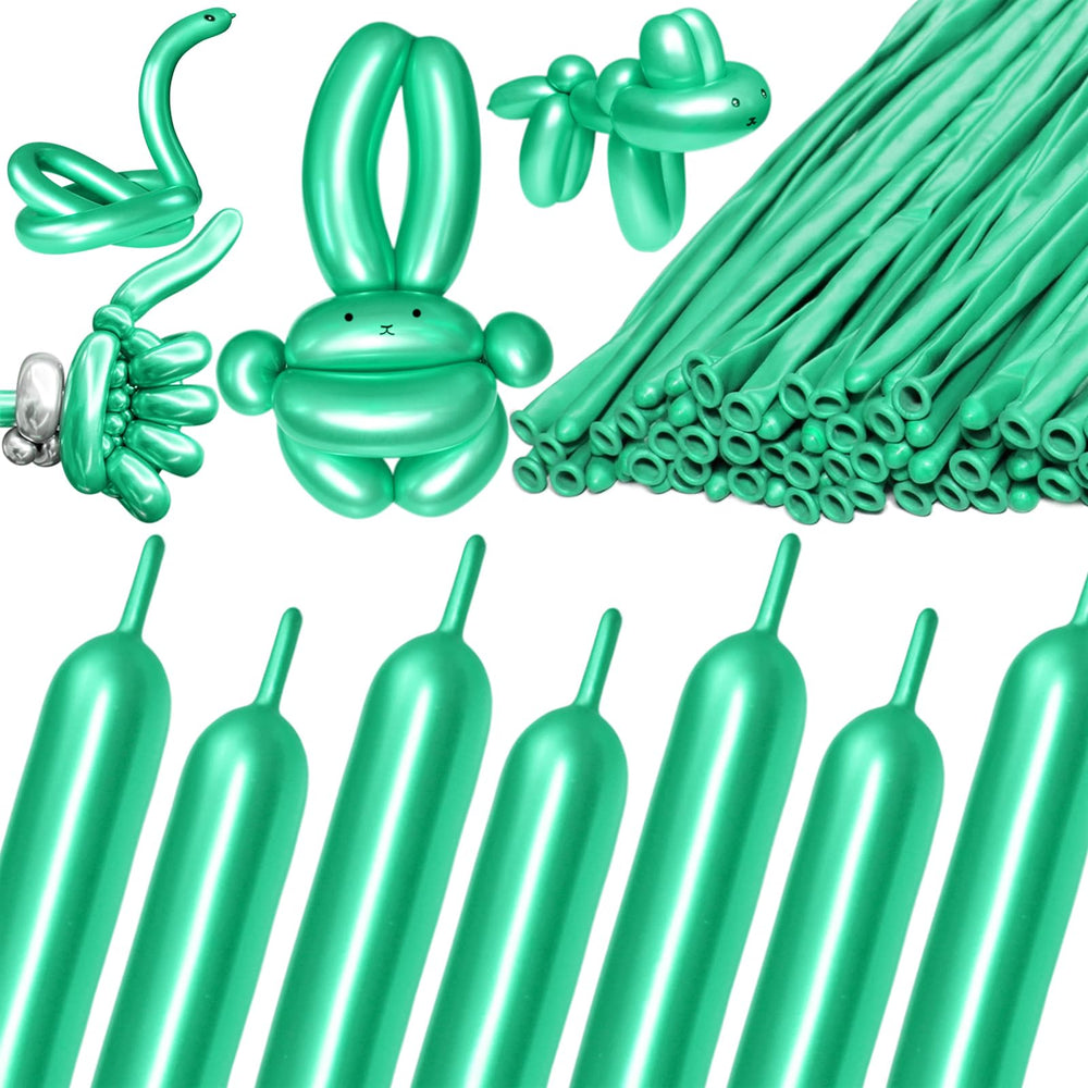 KAWKALSH 260 metallic green long balloons for bold garlands and eye-catching party decor.