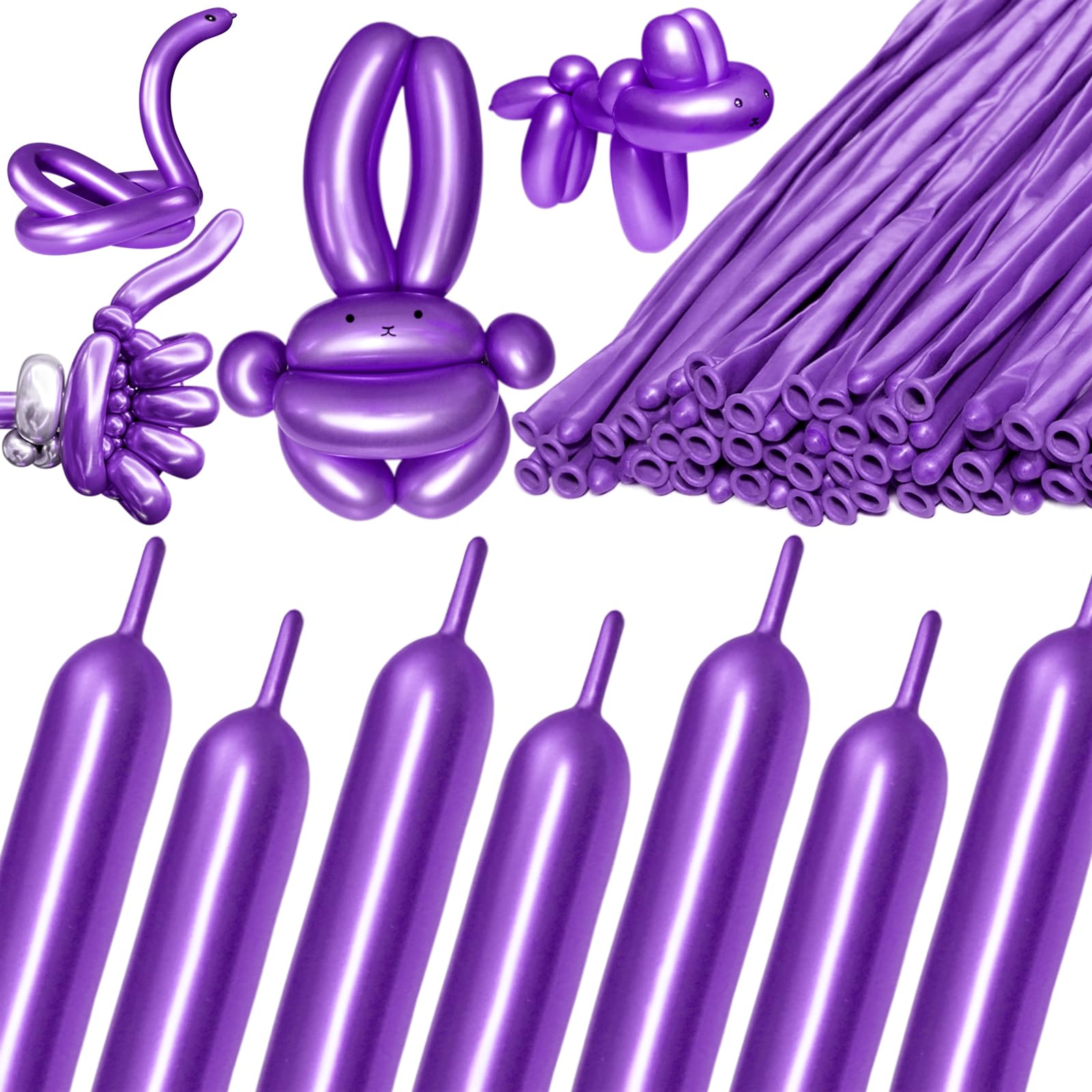 KAWKALSH 260 metallic purple long balloons ready for bold garlands and shapes