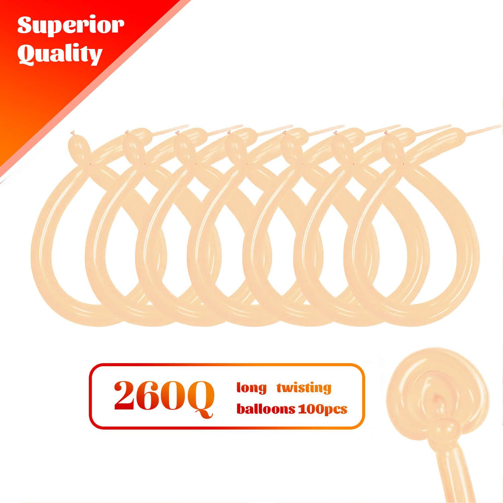 KAWKALSH 260 Nude Long Balloons closeup latex: thick, elastic for lasting shapes.