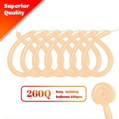 KAWKALSH 260 Nude Long Balloons closeup latex: thick, elastic for lasting shapes.