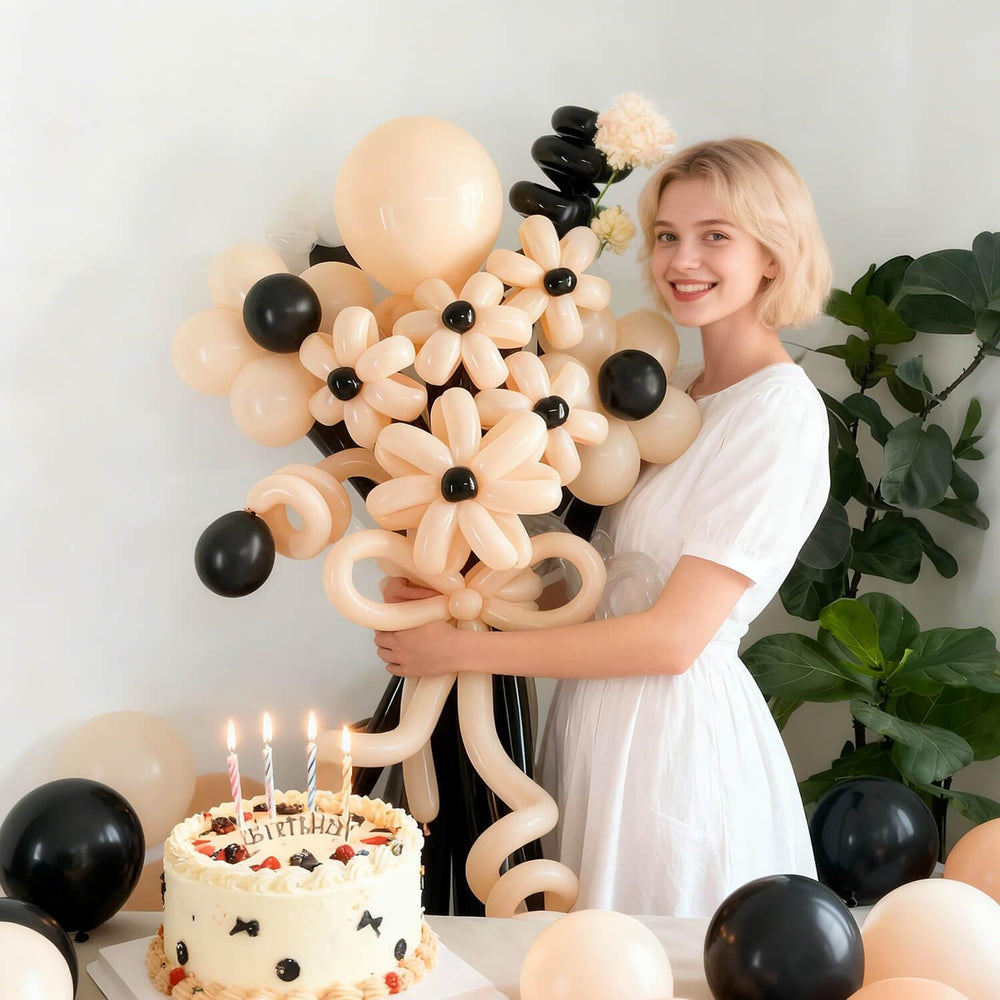 KAWKALSH 260 Nude Long Balloons safety-usage-tips: includes talcum powder for smooth handling.