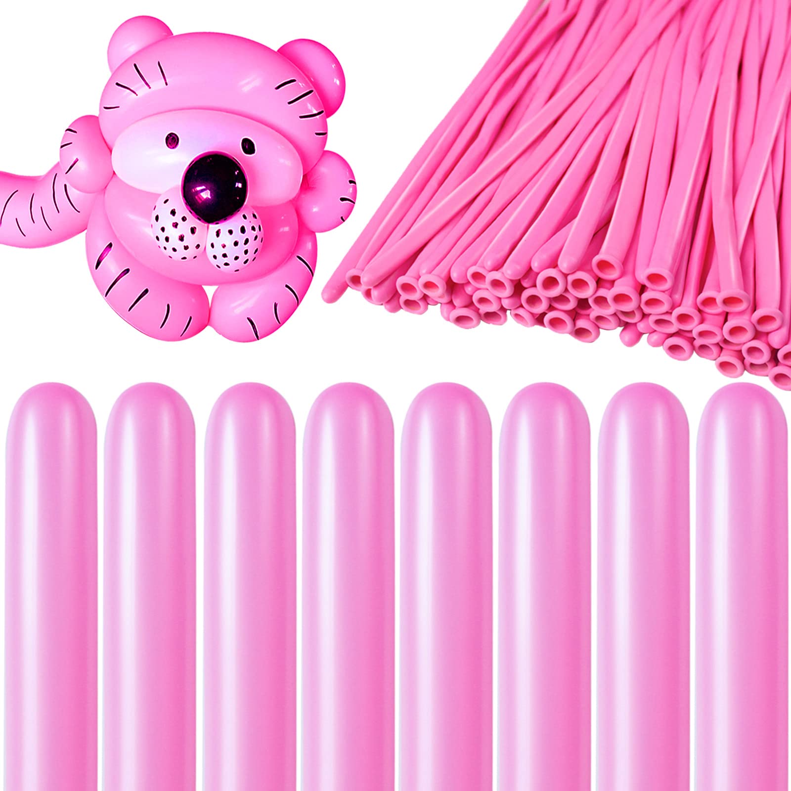 KAWKALSH 260 pink long balloons package, premium latex for durable balloon art.