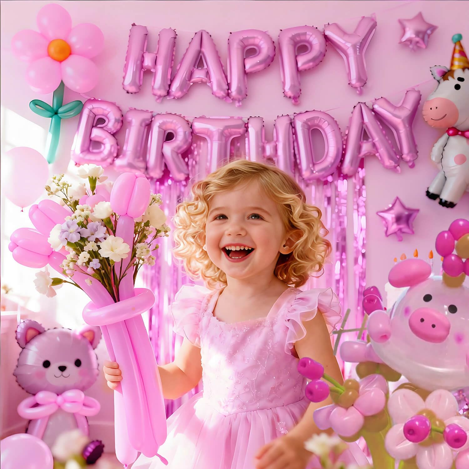 Kids enjoy parent-child crafting with balloons to shape flowers and animals.