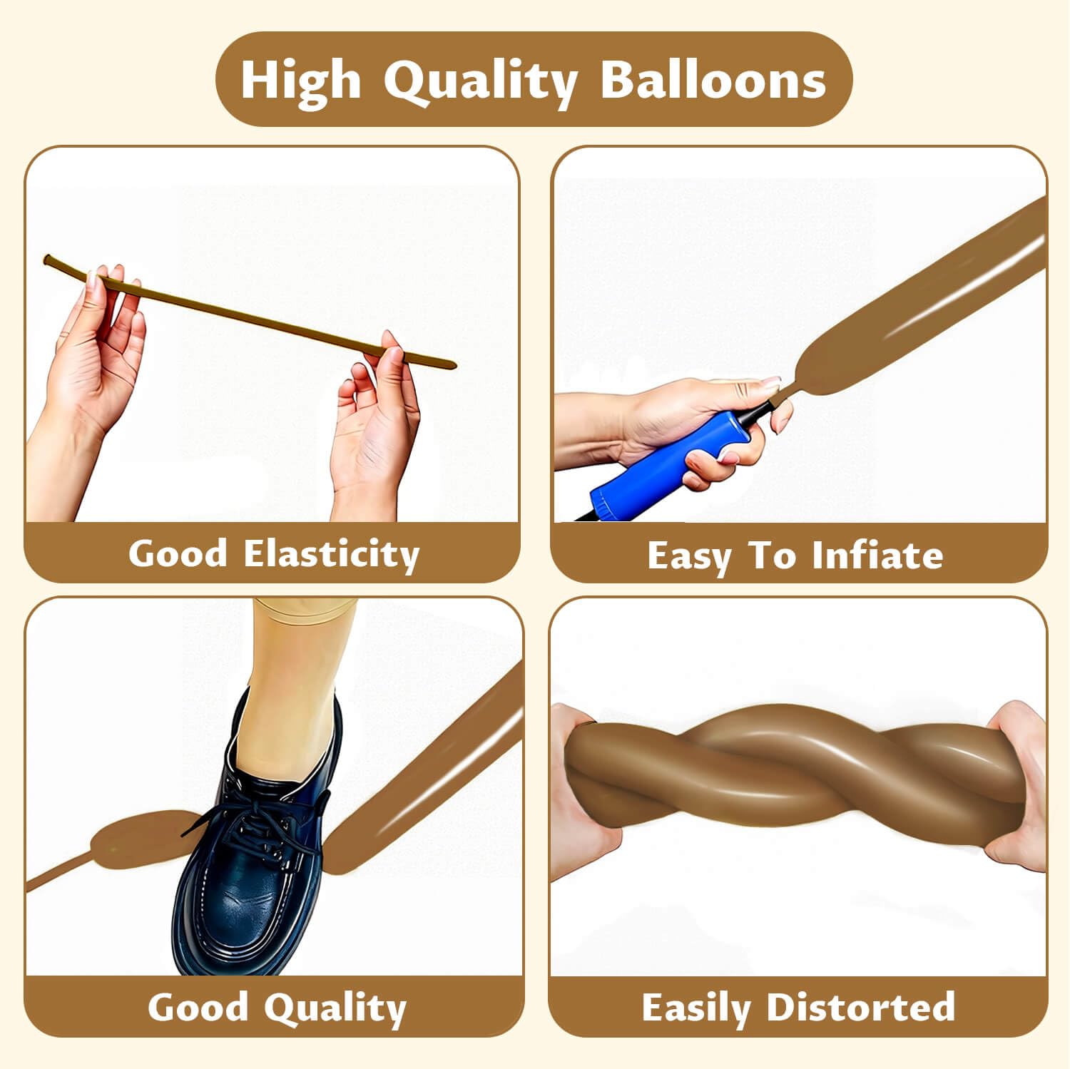 100-piece long skinny balloon set supports large decor projects.