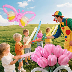 Colorful balloon arches and decor suitable for birthdays, weddings, and festivals.