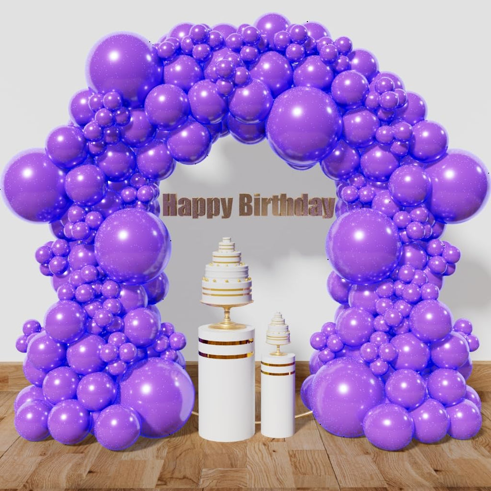 KAWKALSH Purple Balloon Arch Kit 18-inch balloons close-up for a bold birthday backdrop.